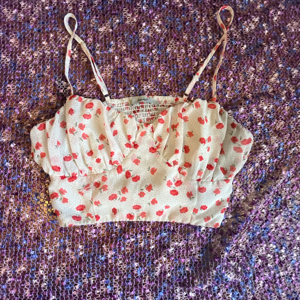 Papaya Red and Cream Ruched Crop Camisole